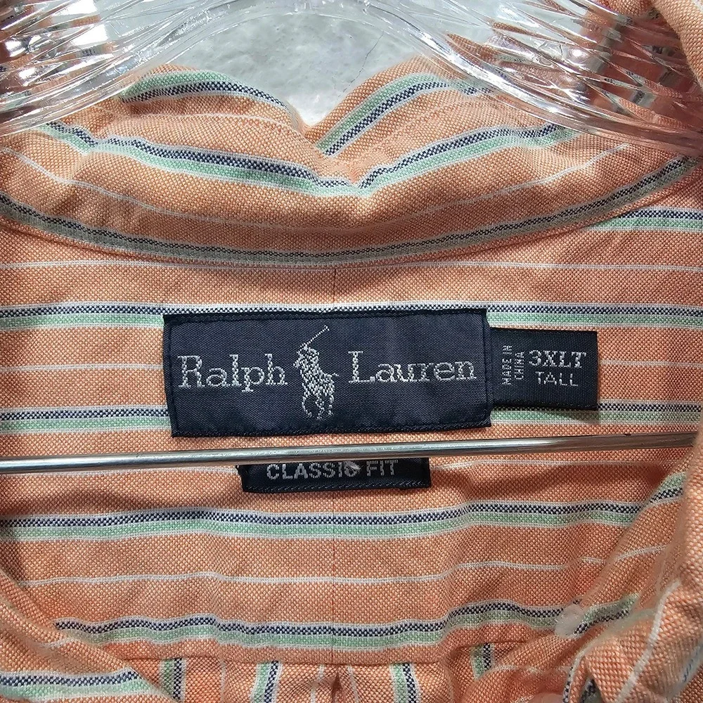 Ralph Lauren‎ Button Front Longsleeve Orange and Blue Stripe Polo Men's 3XLT